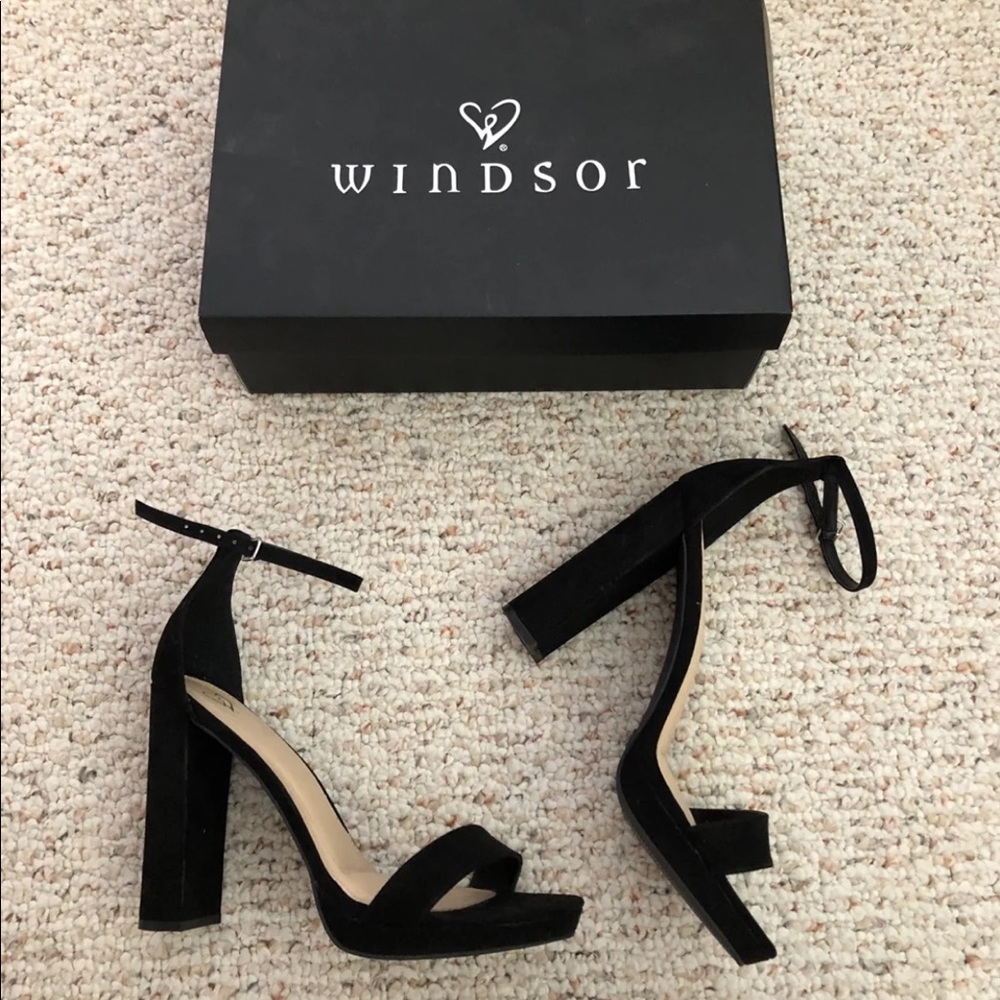 Black velvet ankle strap shoes from Windsor